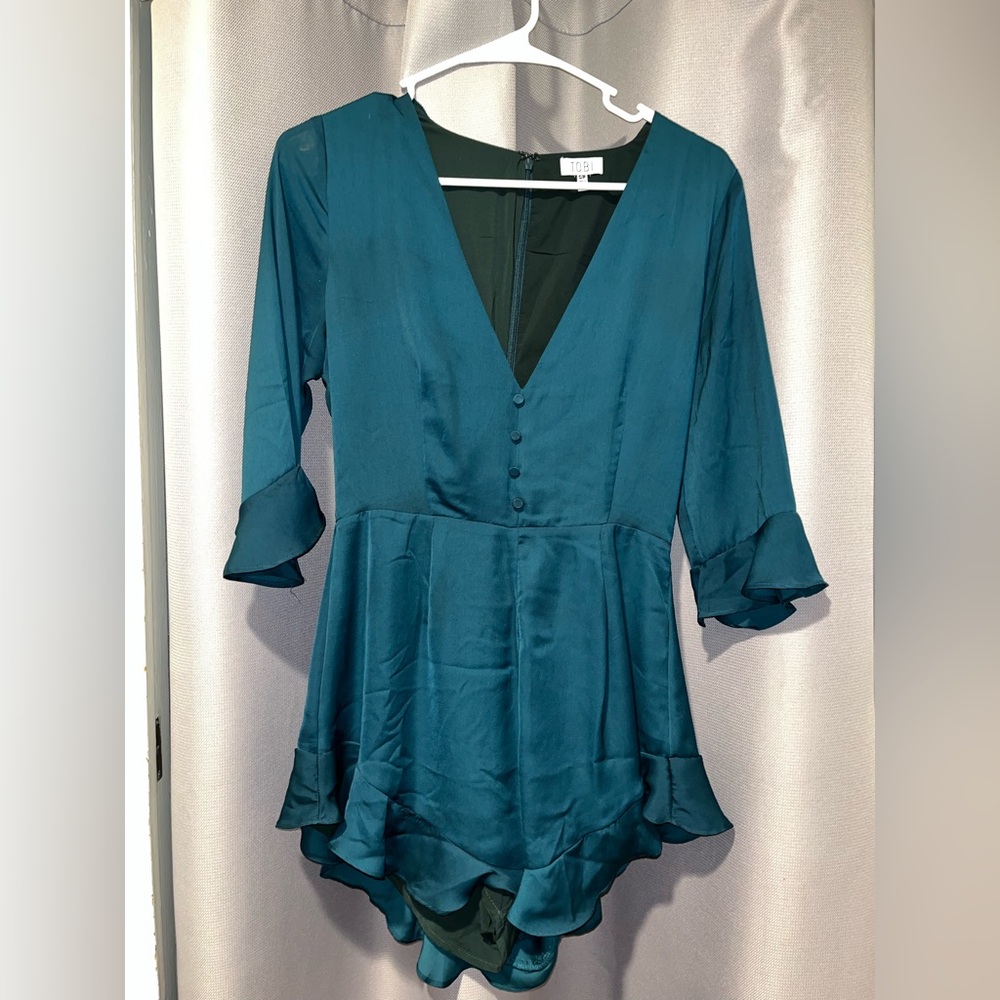 Tobi Teal Long Sleeve Romper